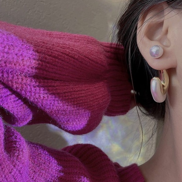 ✨3for$38 New Anthro Faux Pearl Reversible Hoop Jacket Earrings - Picture 5 of 14